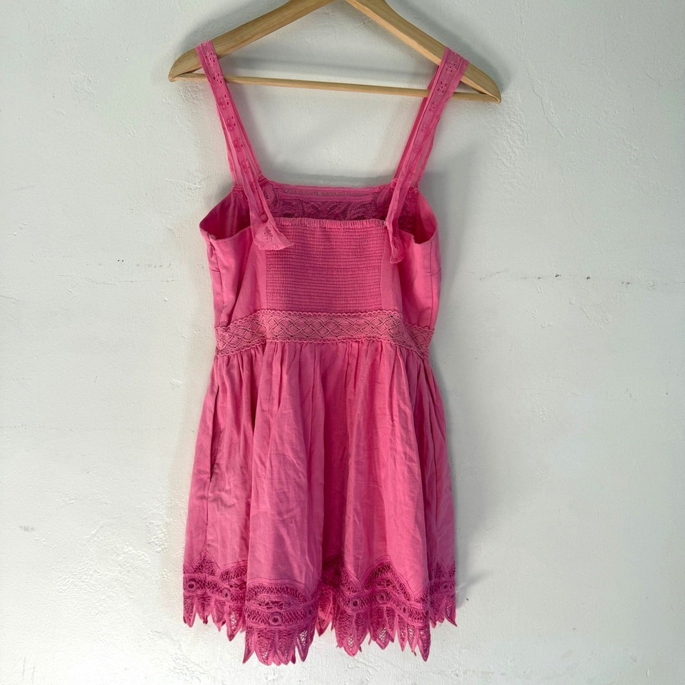LoveShackFancy Tariah Pinafore Mini Dress Eyelet Detail Smocked Size 2 Pink - Picture 5 of 13